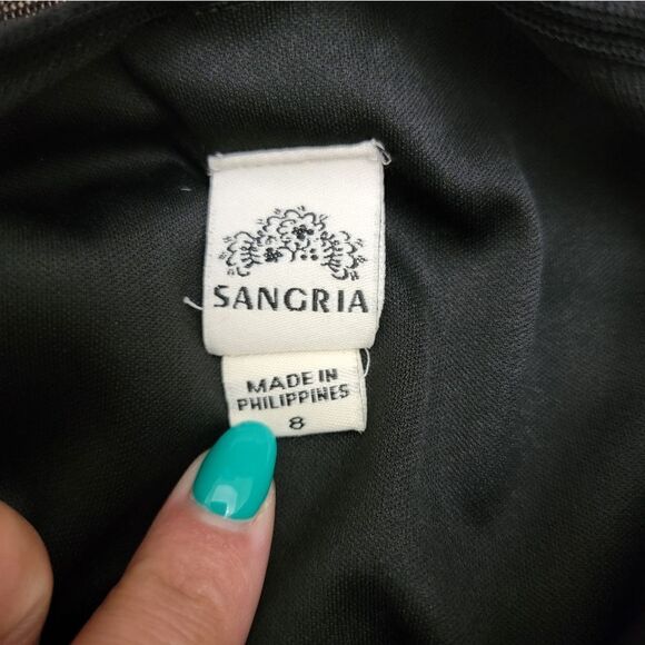 Sangria Fully Lined Black Midi Dress Square Neck V Back Ruffle 3/4 Sleeve Size 8 - Picture 8 of 11